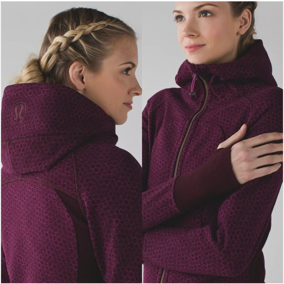 Lululemon Jacket Women 8 Purple Sweatshirt Scuba Hoodie III Geometric Star Pixel - Picture 12 of 12